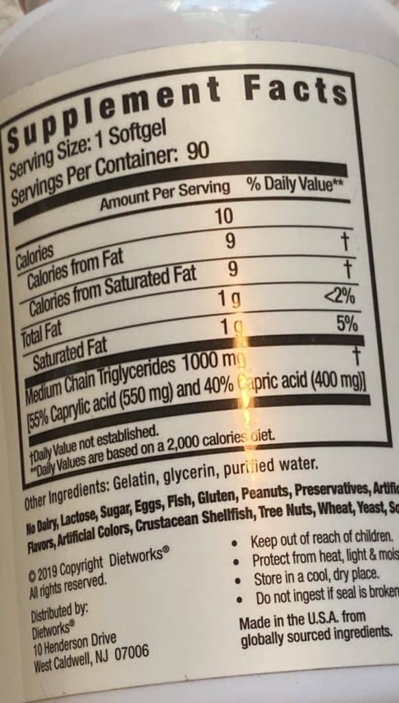DietWorks MCT Oil Capsules Ingredient list