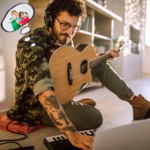 person playing guitar on floor thinking about childhood 2 children sharing pouring a jug